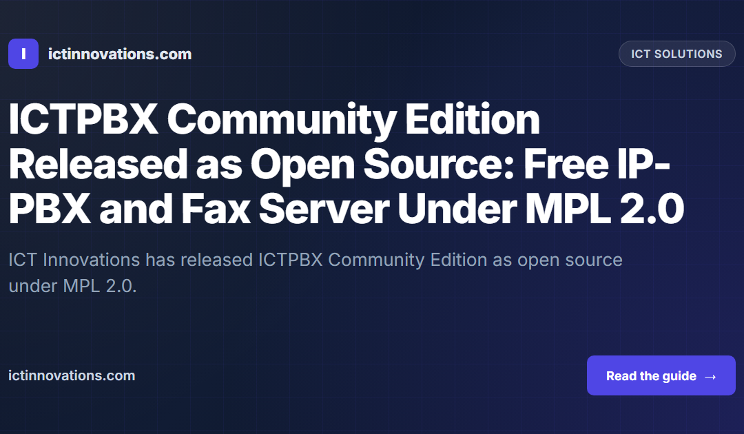 ICTPBX Community Edition Released as Open Source: Free IP-PBX and Fax Server Under MPL 2.0
