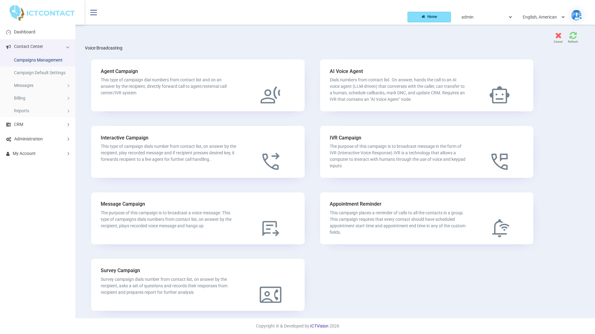 AI Voice Agent campaign type in Contact Center Campaigns Management